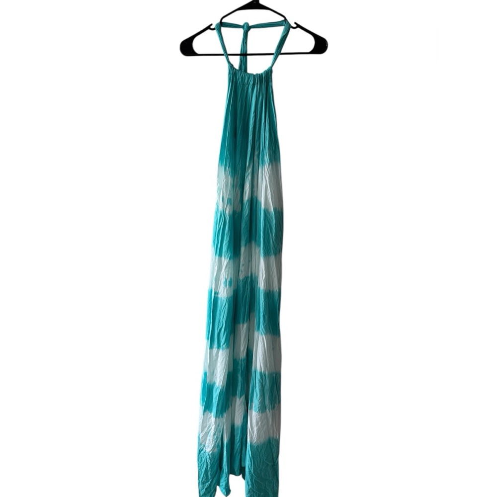 Elan Teal and White Halter Maxi Dress